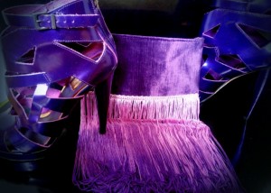 NV royal purple velvet fringe clutch and extreme cutout TopShop booties. A match made in rock star heaven!