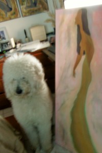 Charley next to my painting Coco. He's my personal gallery attendant;)